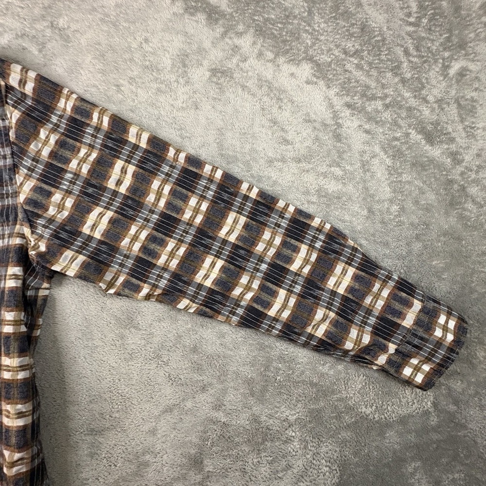 Carbon2Cobalt‎ Men's L Brown & Blue Plaid Linen Blend LS Button Up SEE DESC - Picture 7 of 14